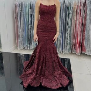 Burgundy Lace Mermaid Prom Dress by Amarra
